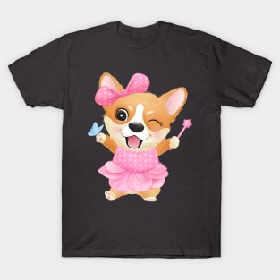 cute little corgi with ballerina tshirt T-Shirt